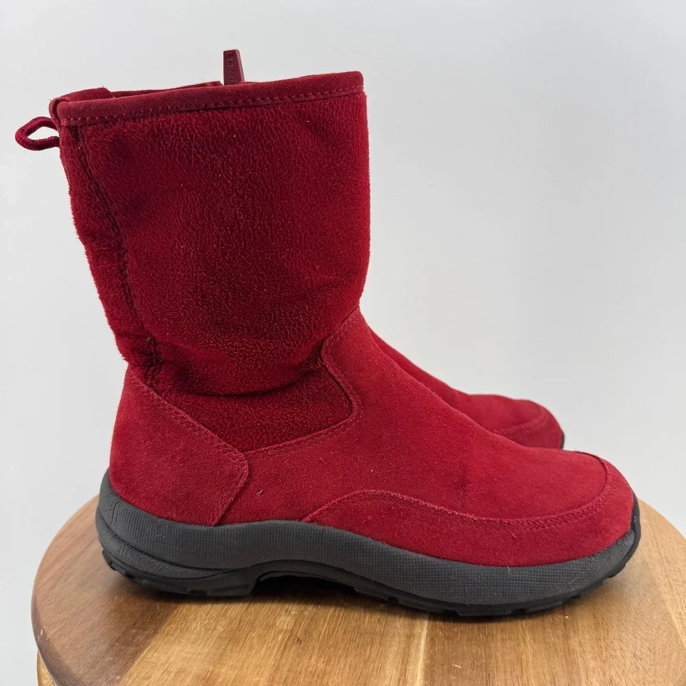 L.L. Bean Red Suede‎ Fleece Winter Boots Zip Up Ankle Boots Women's Size 6.5